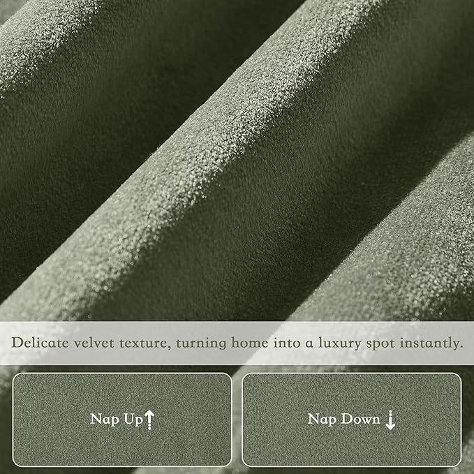 StangH Velvet Pinch Pleated Curtains 108 inches Long, Elegant Sage Green Light Blocking Window Treatments Vertical Energy Efficient Panels for Home Office Nursery, W40 x L108, 2 Panels