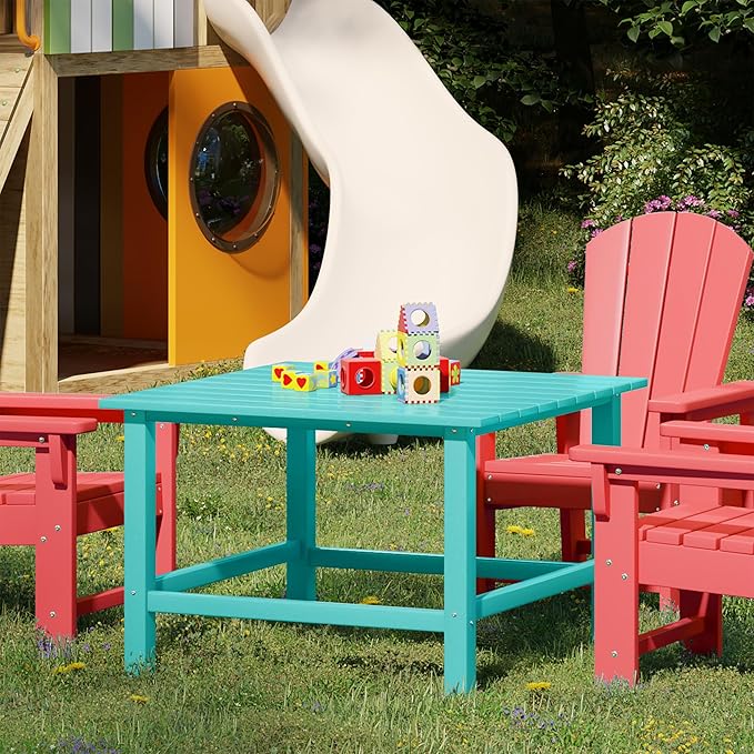 Costaelm Outdoor Kids Table, Toddler Dinner Table Baby Desk Outdoor Childrens Party Tables for Arts & Crafts, Snack Time, Multi-Activity Desk for Ages 2-8 in Classroom/Outside, Turquoise