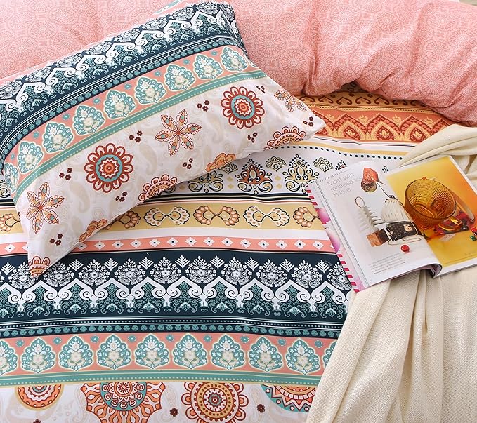 MUXHOMO Duvet Cover Full Size Floral Duvet Cover Set with Zipper Closure, Boho Flower Bedding Set, 3 Pieces, 1 Duvet Cover 80"x90" with 4 Corner Ties and 2 Pillowcases 20"x26"