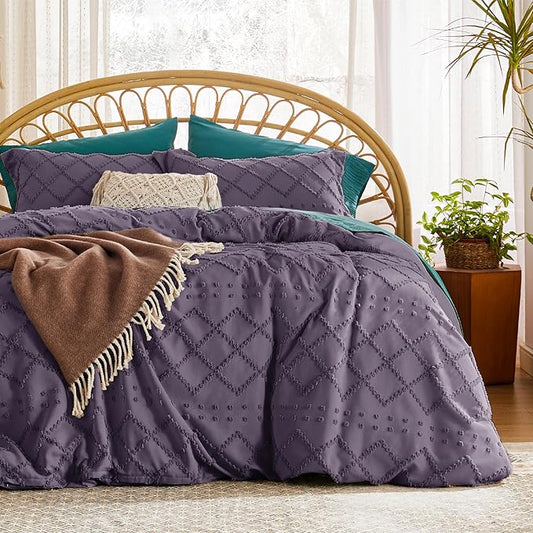 Bedsure Boho Duvet Cover Queen Size,Grayish Purple Breathable & Soft Boho Bedding,Machine Washable Comforter Cover for All Seasons, Includes 1 Duvet Cover 90"x90" with 2 Pillow Shams & Zipper Closure
