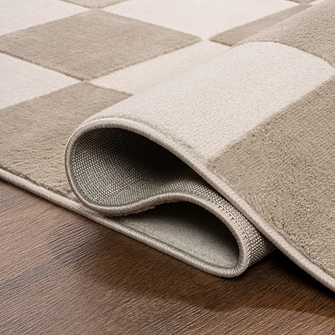JONATHAN Y Checkerboard High-Low Indoor Area Rug 3X5 Beige/Cream, Thea Modern Geometric for Living Room, Bedroom, Kitchen, Office, Easy-Cleaning, High Traffic, Pet-Friendly, Non-Shedding SND103A-3