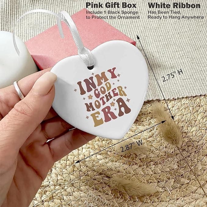 Heart Shaped Christmas Ornament-Godmother Era Gift-Godmother Proposal Ornament for Women-Will You Be My Godmom Keepsake-Birthday from Godchild-Mothers Day Ceramic Decor