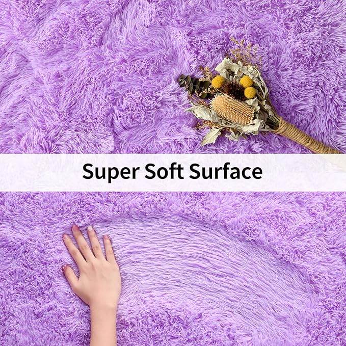 Merelax Modern Soft Fluffy Large Shaggy Rug for Bedroom Livingroom Dorm Kids Room Indoor Home Decorative, Non-Slip Plush Furry Fur Area Rugs Comfy Nursery Accent Floor Carpet 4'x6' Purple