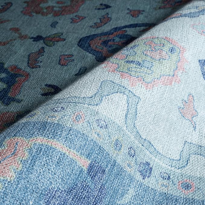 Fame Rugs Blue Modern Oushak Rug 2'6"x13, Vintage Turkish Colorful Oriental Antique Inspired Long Runner Rugs, Luxury Living Room Bedroom (995BB, 2'6" x 13')
