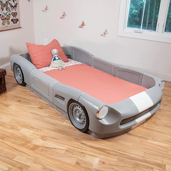 Step2 Roadster Toddler-to-Twin Bed, Transition Race Car Bed for Boys & Girls, Adjustable, Made of Durable Plastic, For Toddlers 3+ Years Old, Gray