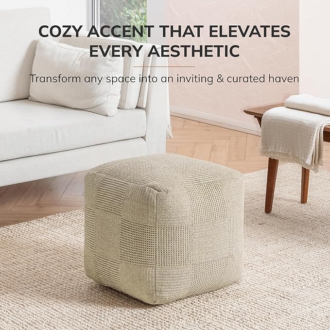 Anji Mountain 100% Handmade & Handcrafted Comfortable Home Décor Pouf Ottoman Footrest for Living Room, Bedroom, Nursery, Kidsroom, Patio Furniture - (20" x 20" x 20" - Natural)