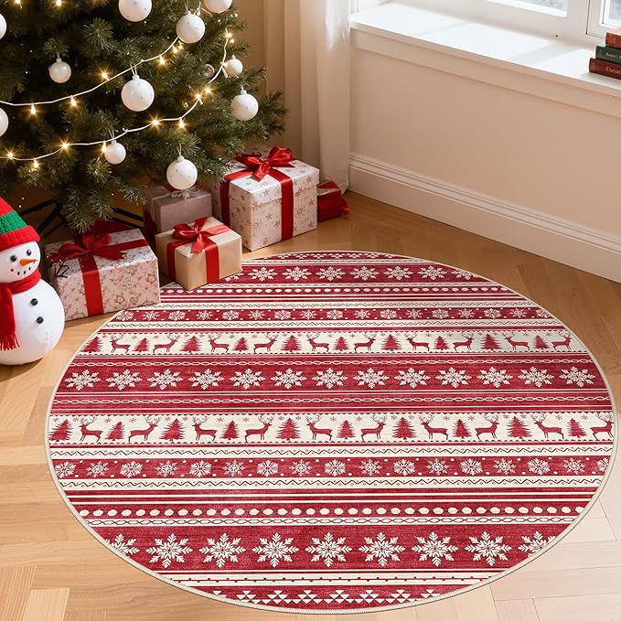Area Rugs for Living Room Washable Living Room Rug Soft Neutral Indoor Floor Carpet Non-Slip Stain Resistant Modern Boho Rugs for Bedroom Dining Room Kids Room Nursery Office Home Red