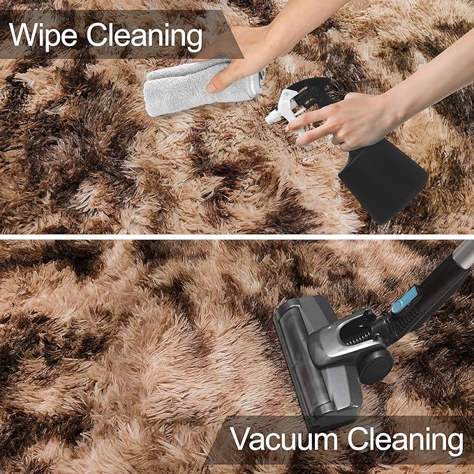 2x8 ft Plush Brown Tie Dye Rug Runner High Pile Fluffy Soft Bedside Rug Fuzzy shag Carpet for Bedroom Living Room Hallway Nursery Kids Home Decor Furry Carpet