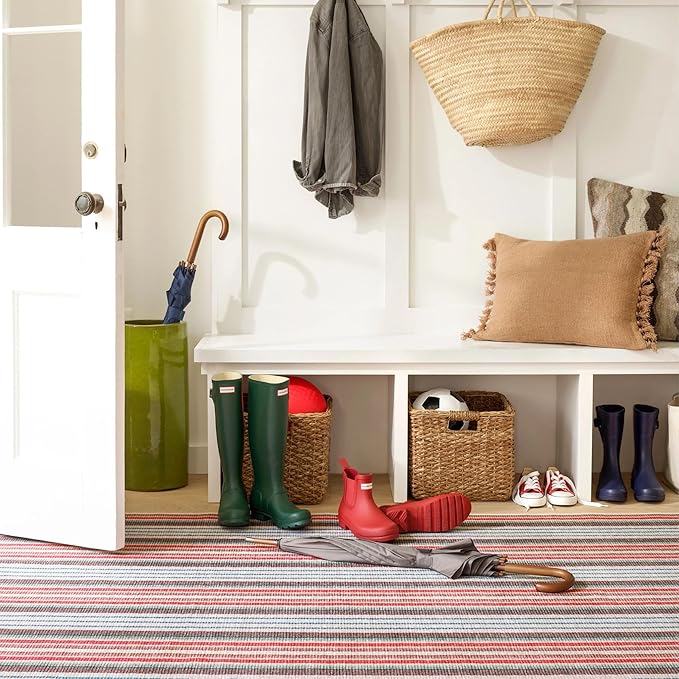 Dash & Albert Ranch Stripe Machine Washable Rug, 4 X 6 Feet, Multi Stripe Pattern