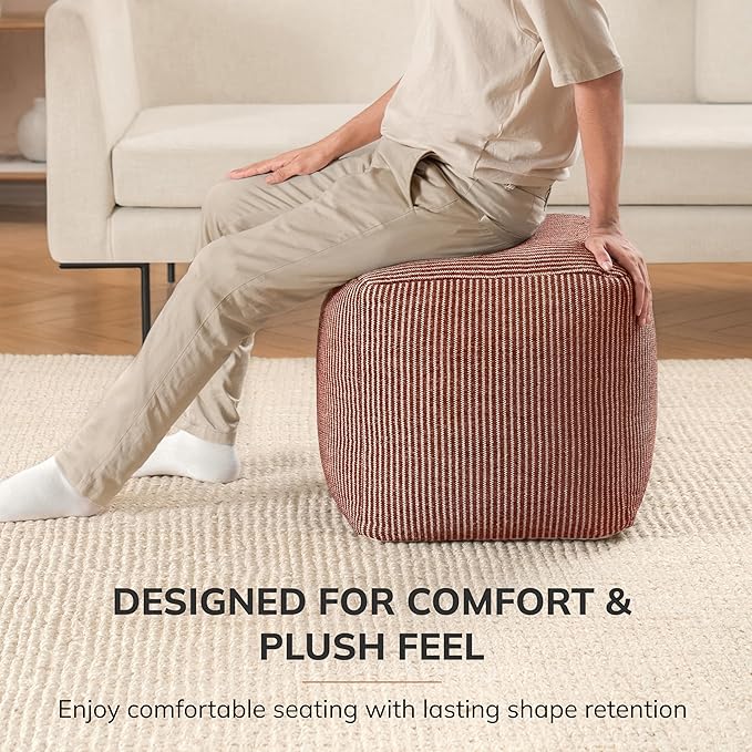 Anji Mountain 100% Handmade & Handcrafted Comfortable Home Décor Pouf Ottoman Footrest for Living Room, Bedroom, Nursery, Kidsroom, Patio Furniture - (20" x 20" x 20" - Teak)