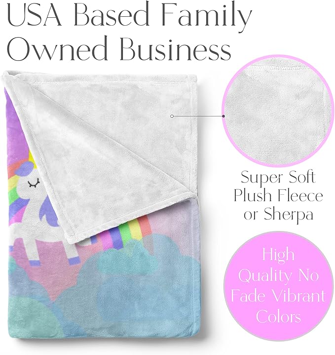Personalized Unicorn Blanket for Girls | Kids Unicorn | Custom Plush Fuzzy Unicorns for Toddler | Customized Little Girl Throw Blankets | Baby Girl Sofa Bed Birthday (Fleece – 60x80)