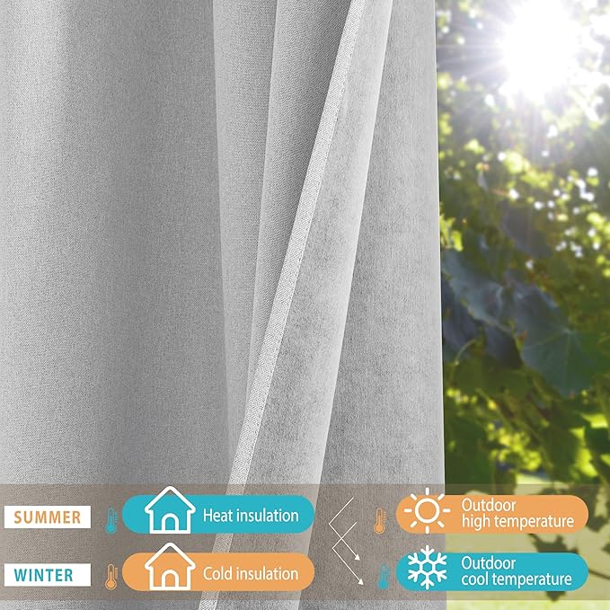 NICETOWN 100% Absolutely Blackout Faux Linen Curtains with Thermal Insulated White Liner, Greyish White, W52, 2 Pieces, Noise Reducing Faux Linen Look Curtains for Windows 95" Length for Classroom
