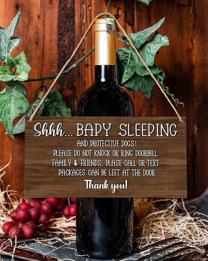 Please Do Not Knock Or Ring Doorbell Wooden Plaque Sign, No Soliciting Warning Reminder Sign, Baby Sleeping Sign For Front Door - HF01