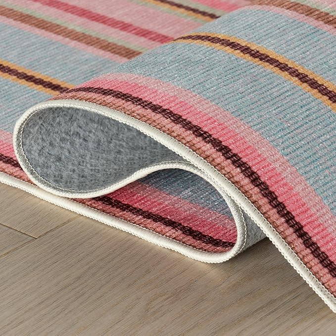 Dash & Albert Jamaica Stripe Multi Machine Washable Rug, 9.5 X 13.5 Feet, Blue/White Stripe Pattern