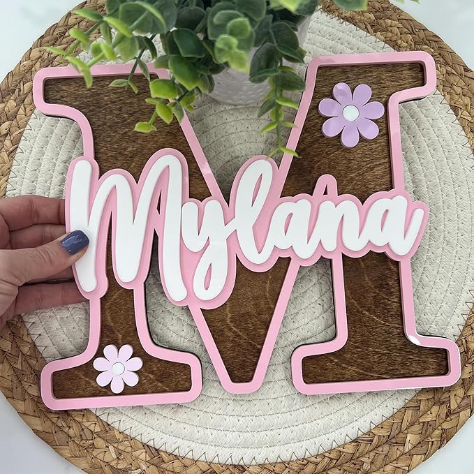 Chillever - Personalized Name Sign for Nursery, Custom Wooden Name Sign, Baby Letter Decor, Exquisite Nursery Decor and Wall Art for Girl or Boy Room, Baby Letter Room Decorations 1