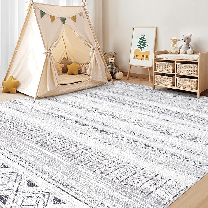 Area Rugs for Living Room Washable Living Room Rug Soft Neutral Indoor Floor Carpet Non-Slip Stain Resistant Modern Boho Rugs for Bedroom Dining Room Kids Room Nursery Office Home Grey