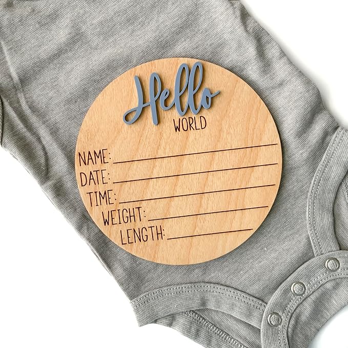 Hello World Newborn Sign, Baby Announcement Sign, Birth Announcement Sign, Hello World Nursery Sign, Baby Hospital Sign, Photo Prop for baby girl boy - (Dusty Blue)
