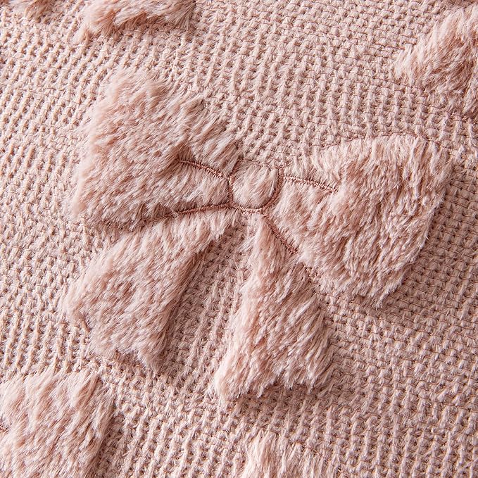 MIULEE Blush Pink Bow Pillow Covers Coquette Room Decor Aesthetic Set of 2 Decorative Cute Girl Throw Pillow Soft Plush Faux Pillowcase for Girl Bed Couch Sofa,20x20 Inch