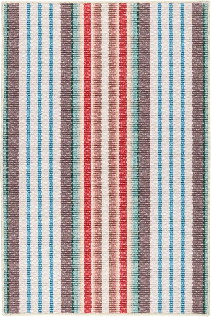 Dash & Albert Ranch Stripe Machine Washable Rug, 3 X 5 Feet, Multi Stripe Pattern
