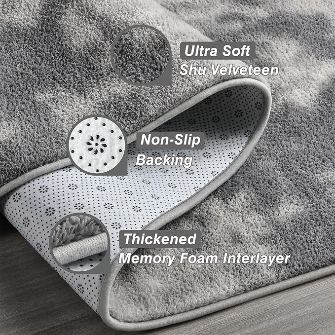Large Area Rugs for Living Room, 7 x 10 Ft Non-Slip Soft Tie-Dyed Thickened Memory Foam Rug for Bedroom, Comfy Indoor Floor Carpets for Boys Girls Dorm Room Nursery Home Decor, Light Grey