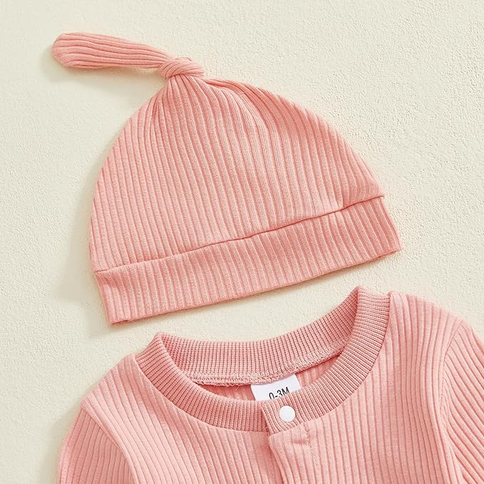 Infant Boys Fall Clothes Newborn Baby Romper Hat Stripe Knit Long Sleeve Bodysuit Jumpsuit Baby Going Home Outfit