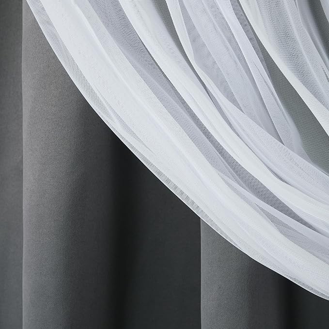 TOWN & COUNTRY LUXE Talia Double Layer Indoor Curtains, Sheer and Room Darkening Blackout, Grommet Top, Energy Efficient, 2-Pack Set, 52"x63", Black Pearl