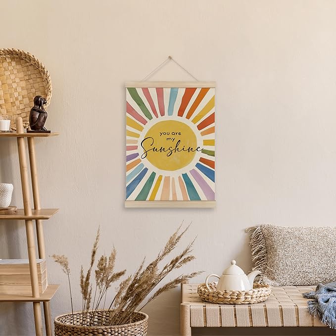 HRQKO You Are My Sunshine Wall Decor Poster Hanger Frame, Nursery Wall Art, Sunshine Playroom Wall Art with Wooden Frames, Boho Sunshine Wall Hanging Banner Decor for Toddler Kids Room, 12x16 Inch