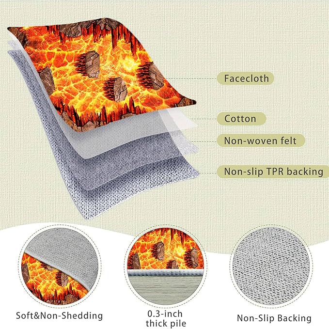Lava Area Rugs4x6ft,3D Visual Illusion Flame Living Room Non-Slip Floor Mat Lava Crackle Print Simulated Rug, Washable Non Slip Stain Resistant for Kids Rooms, Boys' Bedrooms, Game Rooms