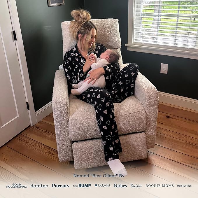 Nurture& The Glider Plus - Premium Nursery Power Recliner | Swivel Chair with Adjustable Head Support | Adjustable Lumbar Support Built in USB The Ultimate Comfort for Nursing, Relaxing (Boucle Creme)