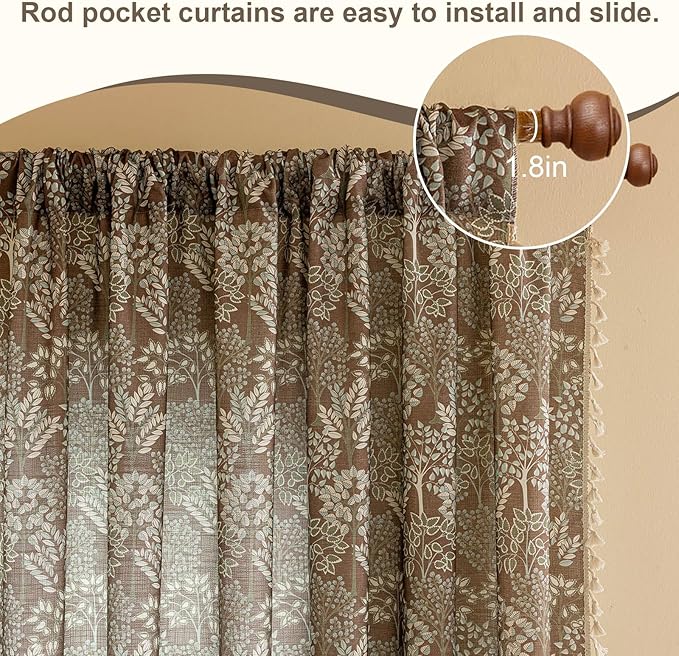 OYX Floral Curtains 84 Inch Length 2Panels for Living Room, Bedroom Light Filtering Drapes, Farmhouse Vintage Country French Tassels for Boho Pattern Rod Pocket Aesthetic Home Decor Window Treatments