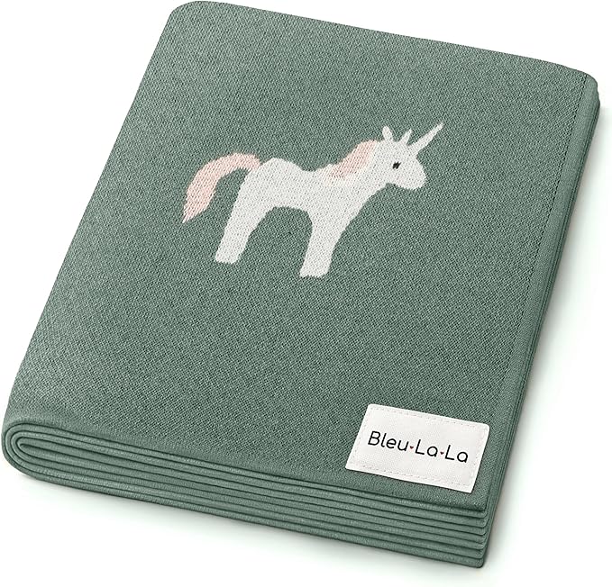 Receiving Blanket for Baby Girls and Boys 100% Cotton Buttery Soft Cozy Receiving Swaddle Crib Stroller Blanket for Shower Gift Registry for Newborns, Infants, Toddlers (Unicorn - Sage)