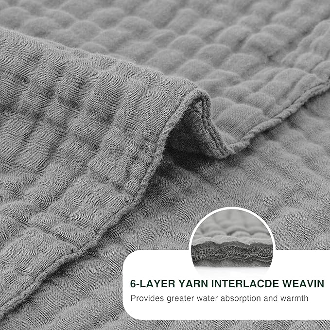 Love's cabin 6 Layer 100% Cotton Muslin Blanket, 60"x80" Twin Muslin Blanket for Couch Bed, Lightweight and Breathable Cotton Gauze for Adult, Medium Grey