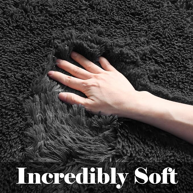 ONASAR Black 6x9 Area Rugs for Living Room Bedroom, Large Fluffy Washable Soft Plush Floor Big Indoor Shaggy Carpet for Kids Girls Boys Teen Dorm Home Nursery Playroom Decor Aesthetic