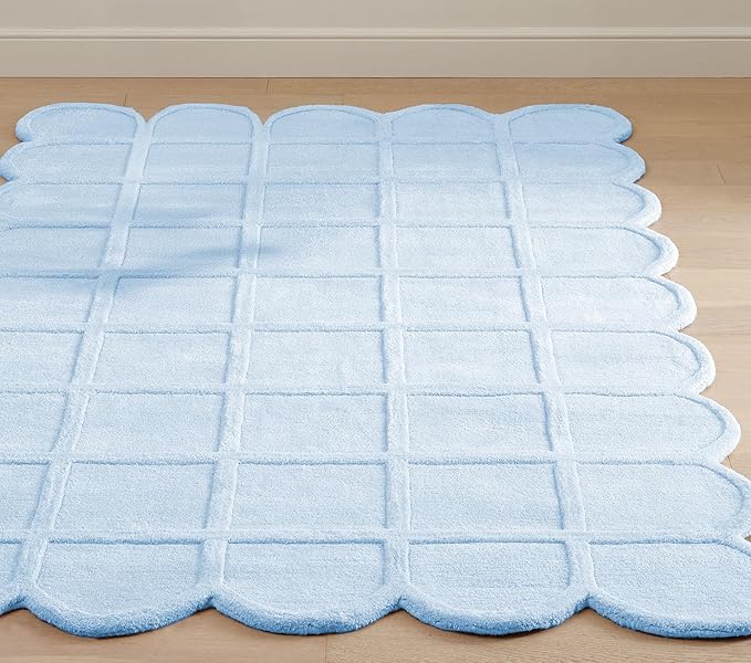 Selena Scallop Area Rug – 6’ x 9' – Handmade Wool Area Rugs – Blue – Rugs for Living Room, Bedroom – Anti-Skid – Carpets with Non-Slip Natural Backing with 100% Cotton