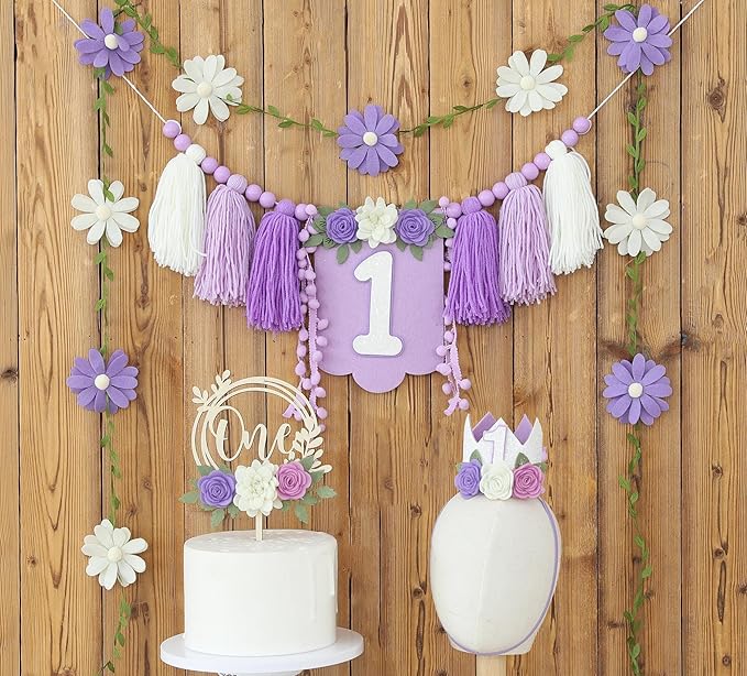 Wildflower 1st High Chair Banner Birthday Decorations For Girl One Flower Cake Topper Floral Hat Birthday Decoration Supplies