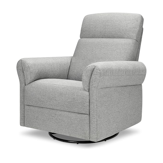 Davinci Suzy Flex Nursery Recliner and Swivel Glider with Adjustable Headrest and Armrests, High Pillowback in Frost Grey | GREENGUARD Gold, FSC, CertiPUR-US® Certified