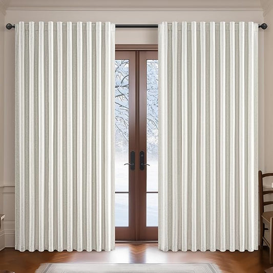 108 Inch Floor to Ceiling Blackout Curtains 70 Inches Wide for Sliding Glass Door,Luxury Pleated Cream Beige Linen Room Darkening Privacy for Wide Large Windows 66 to 120 Drapes(70"W x 108"L 2 Panels)