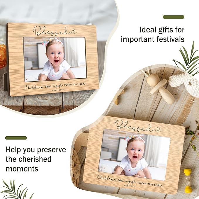 First Christmas Baby Picture Frame - Children Are a Gift from the Lord Gender Reveal Decorations and Baby Shower Gifts for New Mom Grandparent Pregnancy Announcement Nursery 4 X 6 Inch Frame - A21