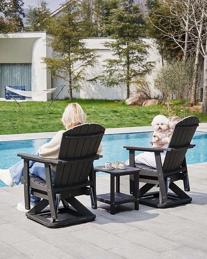 SERWALL Adirondack Swivel Glider Chair, HDPE Patio Swivel Glider for Outdoor, All-Weather Glider Chair for Porch, Balcony, Obsidian Black