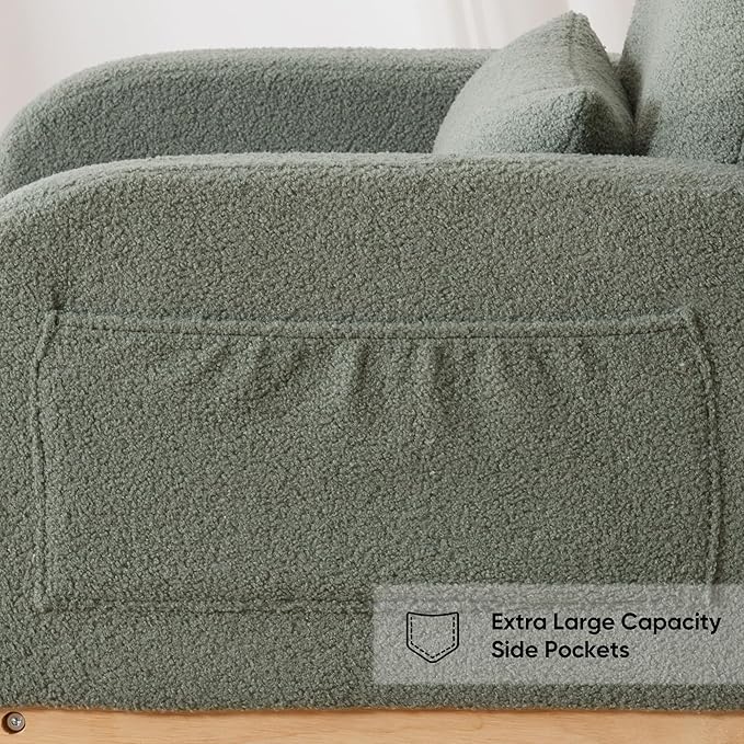 Rocking Chair Nursery, Sherpa Nursing Rocking Chairs, Upholstered Nursery Glider Rocker for Mom Nursery Morden Accent Rocking Chair with Lumbar Pillow for Living Room,Bedroom,Teddy Green