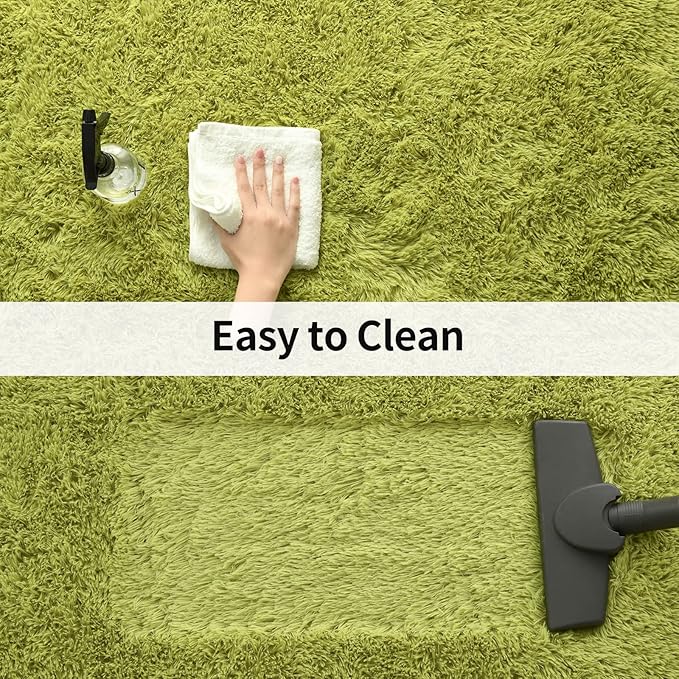 Merelax Modern Soft Fluffy Large Shaggy Rug for Bedroom Livingroom Dorm Kids Room Indoor Home Decorative, Non-Slip Plush Furry Fur Area Rugs Comfy Nursery Accent Floor Carpet 4'x6' Green