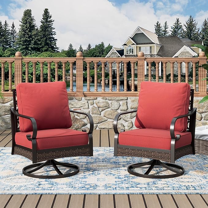 Patio Swivel Chairs Set of 2, Outdoor Sofa Chairs with Deep Seating and 5.75" Cushions, Steel Frame Porch Furniture for Lawn Backyard Deck, Red