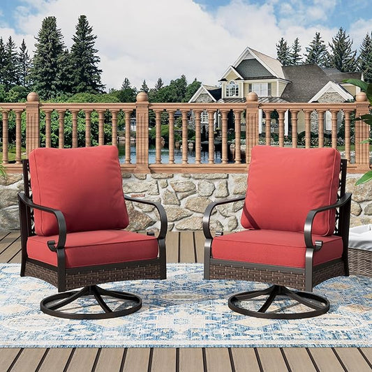 Patio Swivel Chairs Set of 2, Outdoor Sofa Chairs with Deep Seating and 5.75" Cushions, Steel Frame Porch Furniture for Lawn Backyard Deck, Red