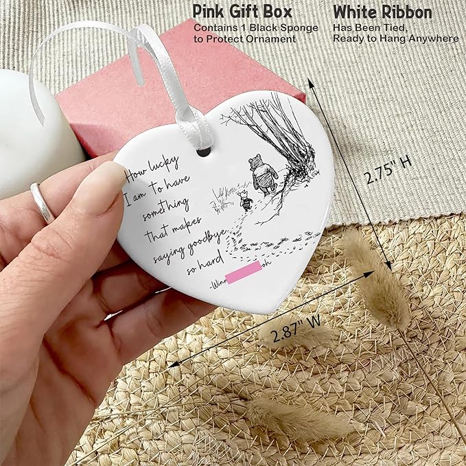Friendship Gift for Goodbye Leaving Going Away Farewell How Lucky I Am to Have You-Ceramic Heart Shaped Ornament Keepsake-Desk Sign Decor-Double-Sided Printing-Appreciation Present
