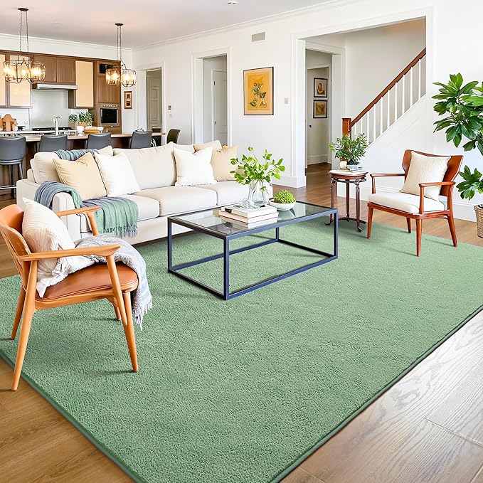 Chicrug 5x7 Minimalist Washable Area Rugs for Bedroom Living Room Classroom, Modern Soft Memory Foam Rug for Kids Nursery, Low Plie Indoor Carpet for Dorm Dining Office Bedside Room Decor, Sage Green