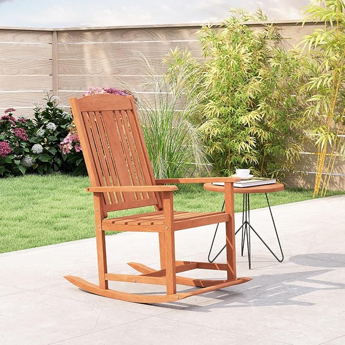 Giantex Set of 2 Outdoor Rocking Chairs, Solid Wood High Back Rocker with Slatted Seat, Wide Armrests, Oversized Porch Rocker for Patio, Backyard, Garden and Lawn, 400 LBS Weight Capacity