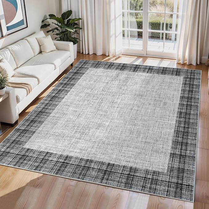 COZYLOOM Washable Area Rug 5x7 Stain Resistant Non-Slip Carpet Vintage Abstract Rug Plush Carpet for Living Room, Bedroom, Family Room, Nursery, Playroom（Grey）