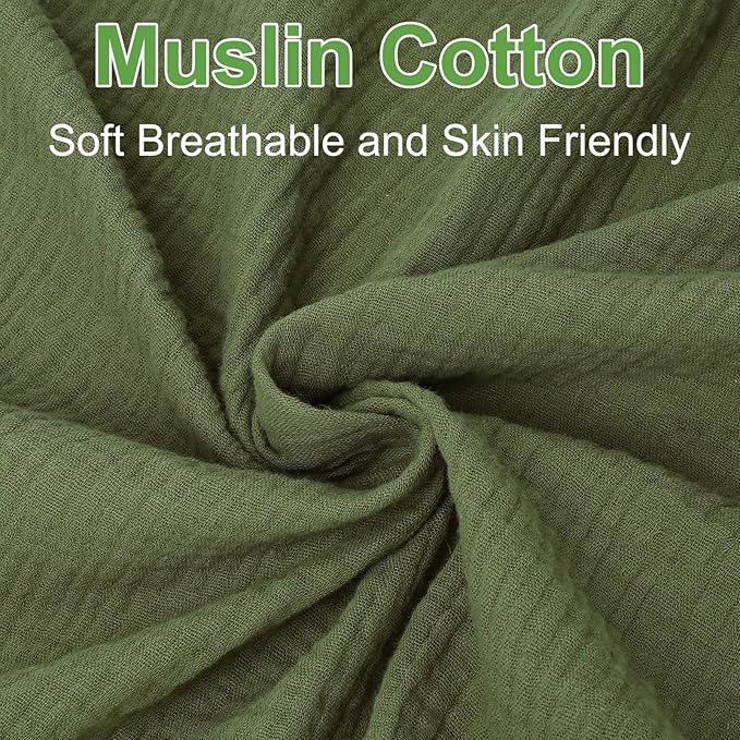 Muslin Mini Crib Sheets for Girls & Boys-2 Pack 24"x 38" Soft Baby Mattress Sheets Fitted-No Slip Neutral Toddler Cotton Bedding-Boho Nursery Décor Olive Green & Beige