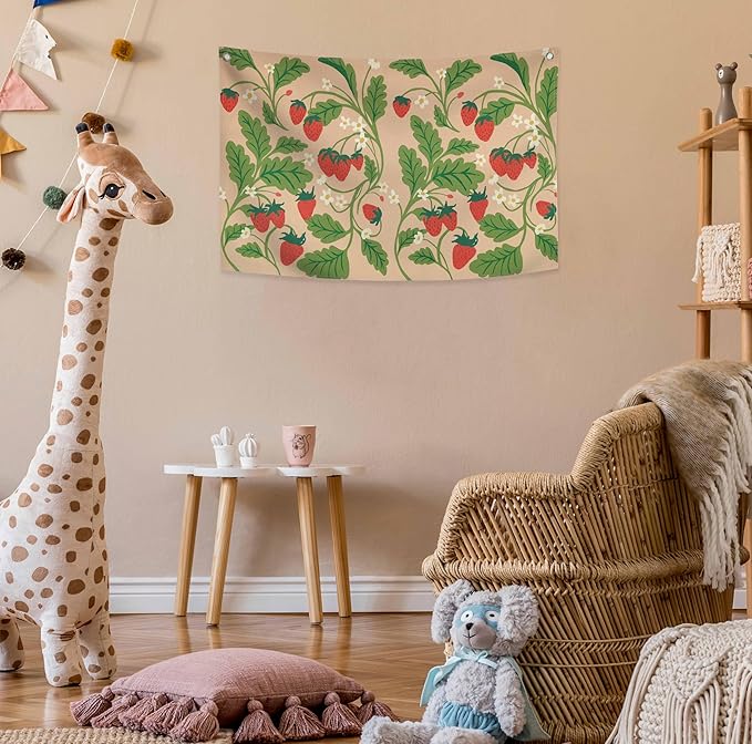 Boho Rectangular Banner Flag Wall Sign Decor Gift for Baby Boy Girl Kids,Nursery Baby Room Above Crib Bedroom Playroom Living Room Wall Decor-Strawberry Theme-Baby,Shower Birthday Christmas Gift
