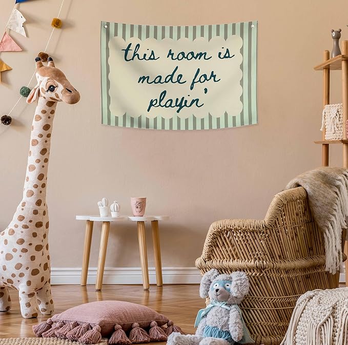 Playroom Rectangular Canvas Banner Wall Decor-Flag Poster Wall Decor for Baby Boy Girl Kids Teen,Playroom Nursery Homeschool Bedroom Home-Baby Shower Birthday Christmas-This Room Is Made for Playing
